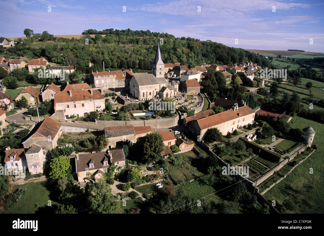 France, Cote d'Or, the village of Bussy le Grand (aerial view Stock
