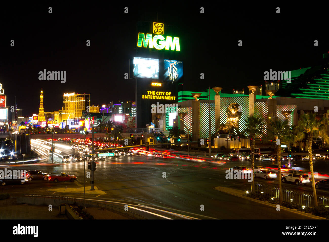 las vegas strip night traffic Stock Photo