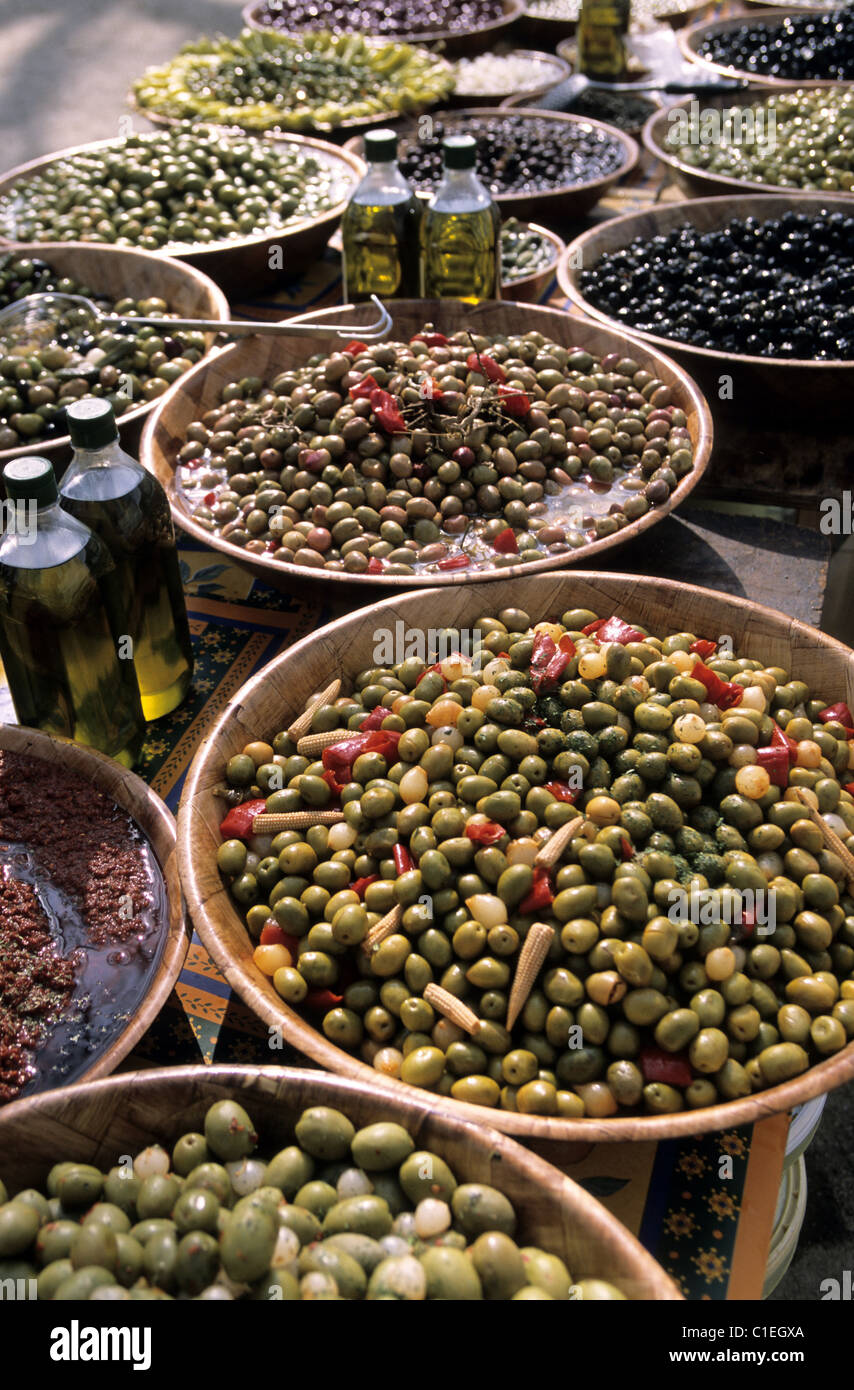 France, Gard, market at the village of Saint-Pons-de-Thomieres Stock Photo
