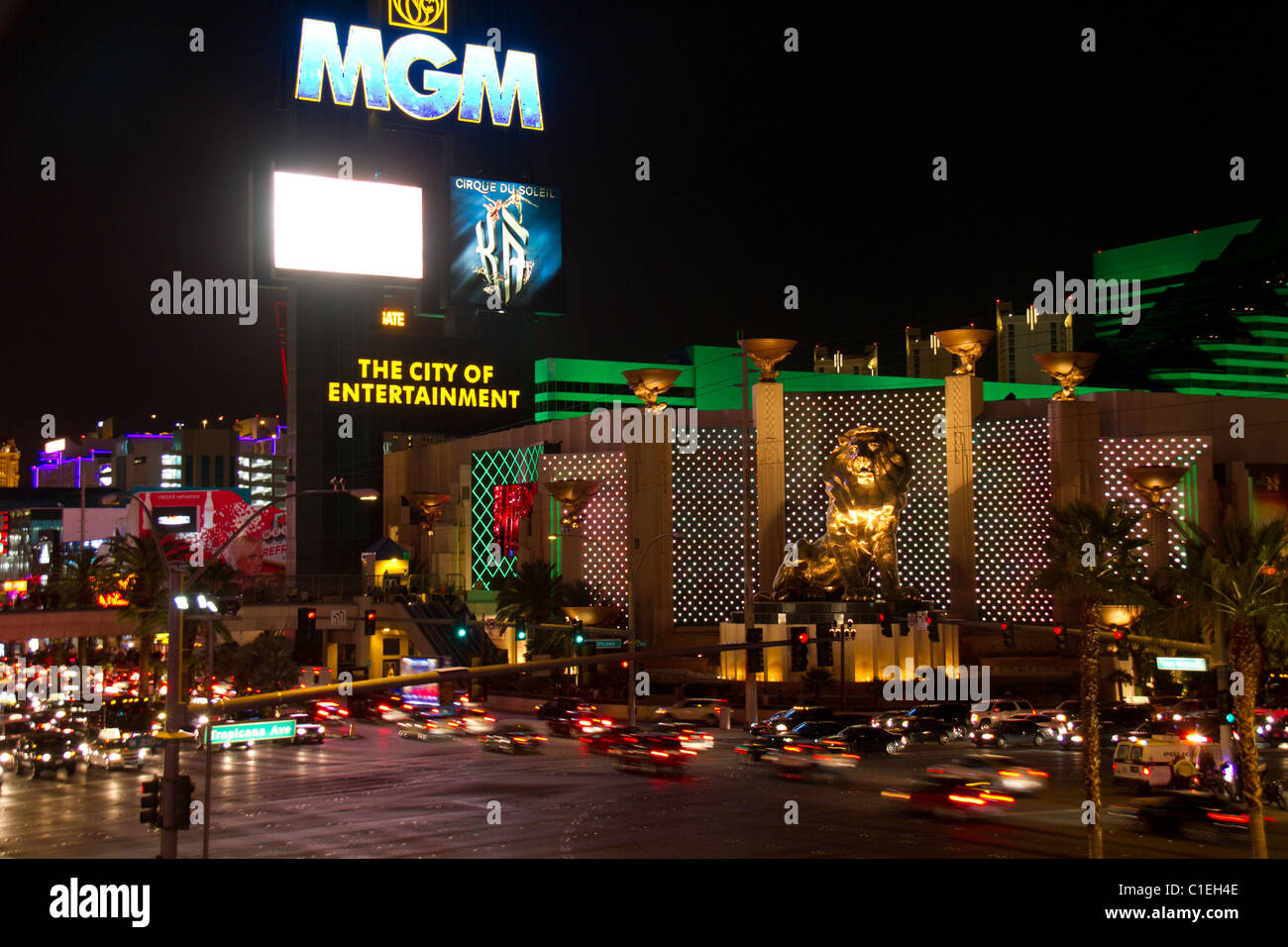 mgm grand night las vegas strip traffic Stock Photo