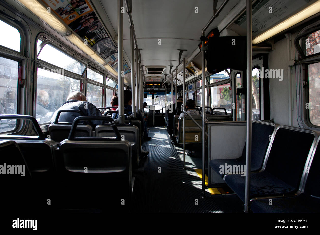 People sat on a bus in Hollywood, Los Angeles, USA. Stock Photo