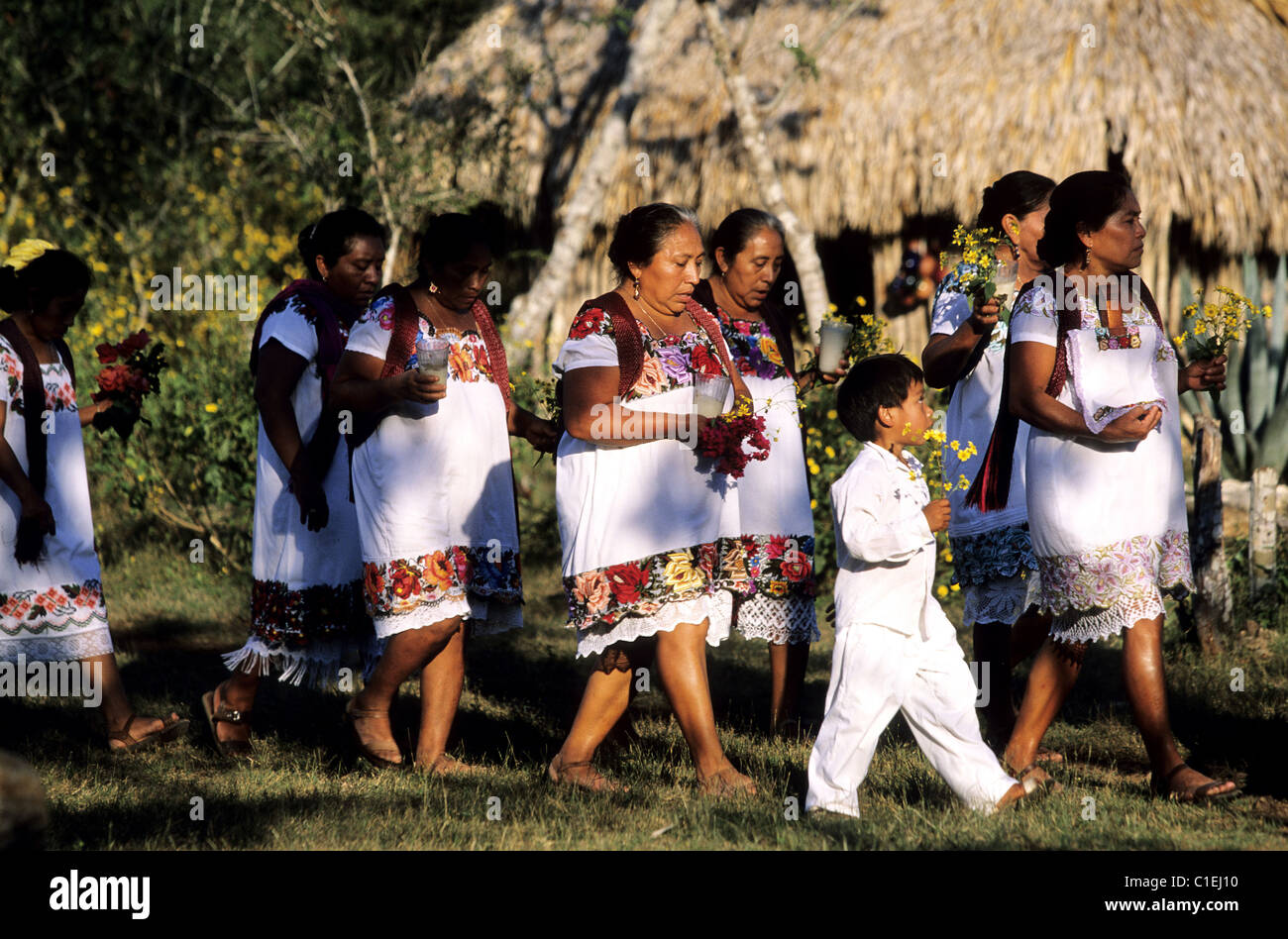 Mexico, Yucatan State, Mayans ancient way of live representation at Ticopo village near Merida Stock Photo