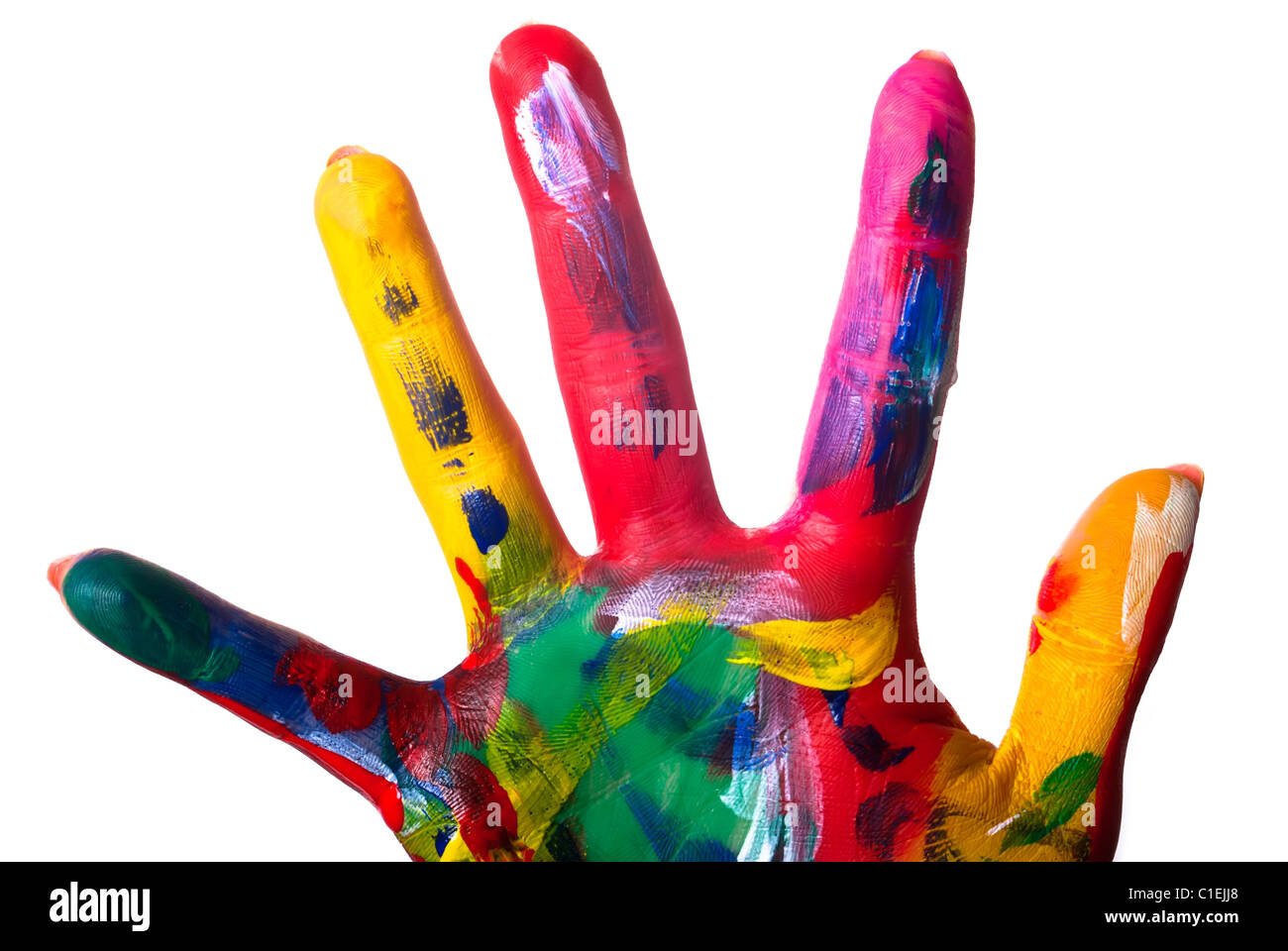 a painted colorful hand close up against white background Stock Photo ...