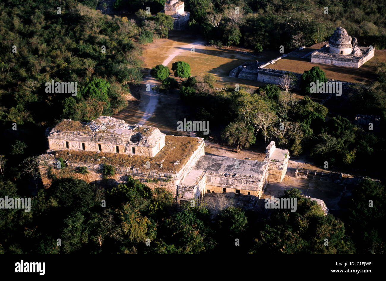 Mexico, Yucatan State, Mayan site of Chichen Itza (aerial view) Stock Photo