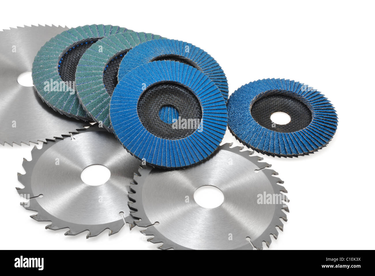 Circular saw blade and abrasive disk isolated on white Stock Photo Alamy