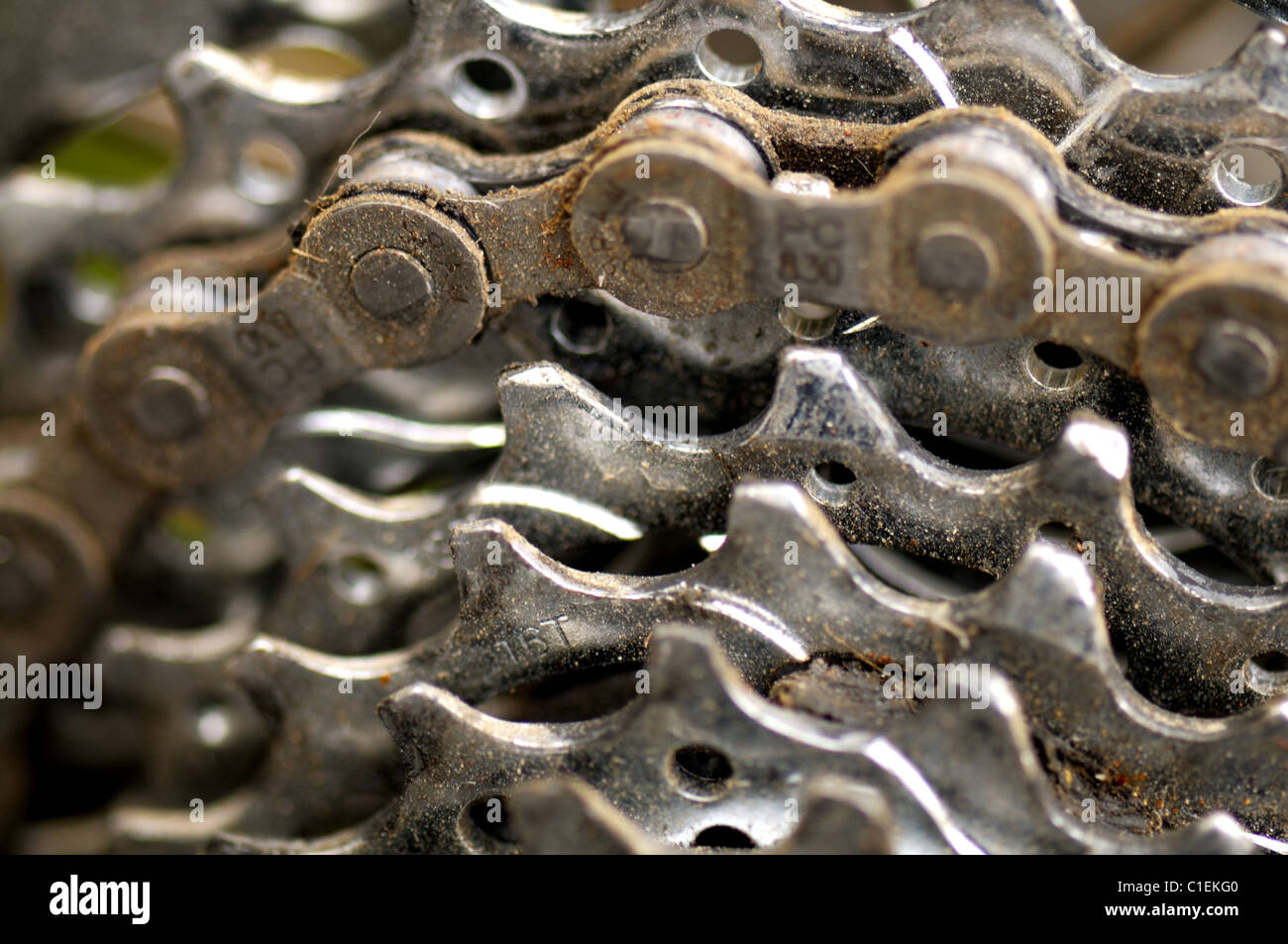 Close up of the gear cogs on a bicycle. Stock Photo