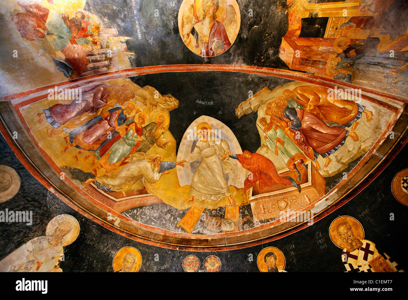The fresco of the Resurrection from the Pareklission of Chora church, a masterpiece of byzantine art, Istanbul, Turkey. Stock Photo