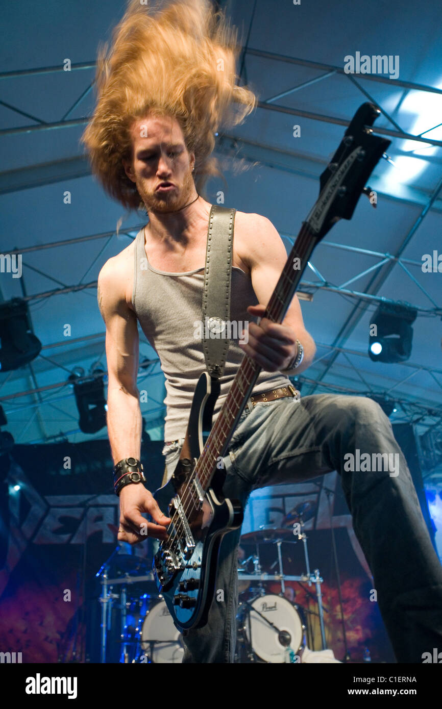 Members of the Death Angel Band perform on the concert in Budapest, Hungary, 2010. Stock Photo