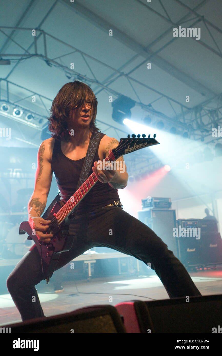 Members of the Death Angel Band perform on the concert in Budapest, Hungary, 2010. Stock Photo