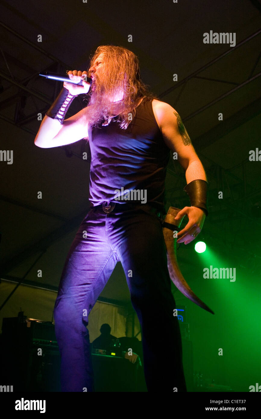 Members of the Amon Amarth Band perform on the concert in Budapest, Hungary, 2010. Stock Photo