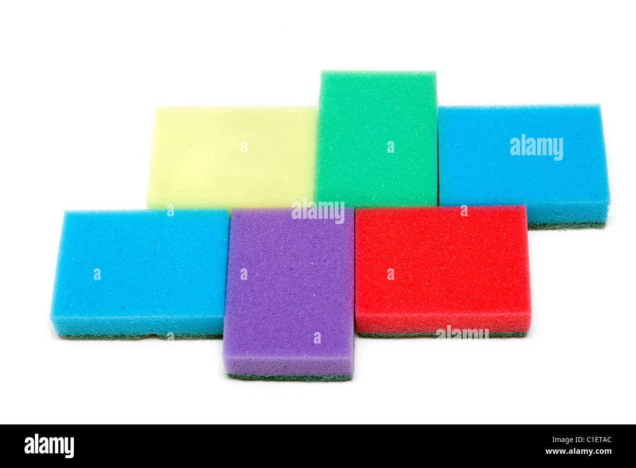 Colour sponges for dishwashing on white background Stock Photo