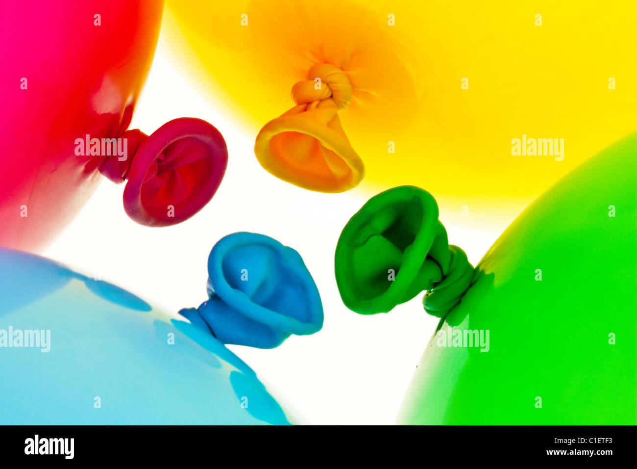 Various colorful balloons. Symbol of lightness, freedom, celebration Stock Photo
