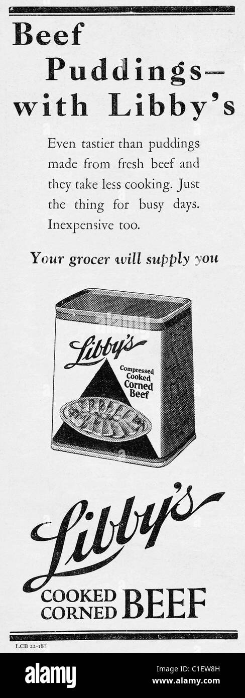1930s advert in women's household consumer magazine for LIBBY'S CORNED BEEF Stock Photo