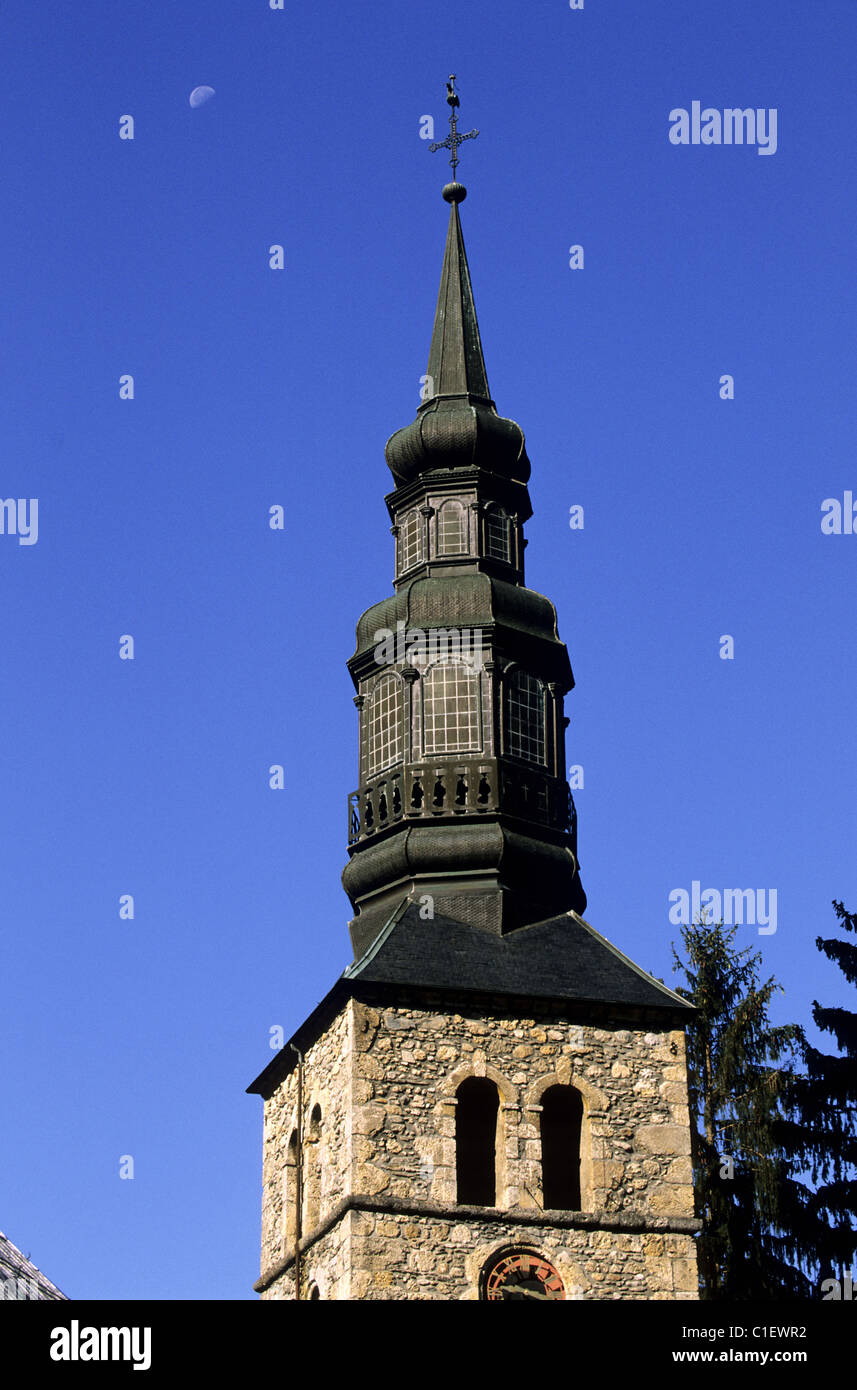 France, Haute Savoie, Saint Gervais les Bains, steeple of the baroque church Stock Photo