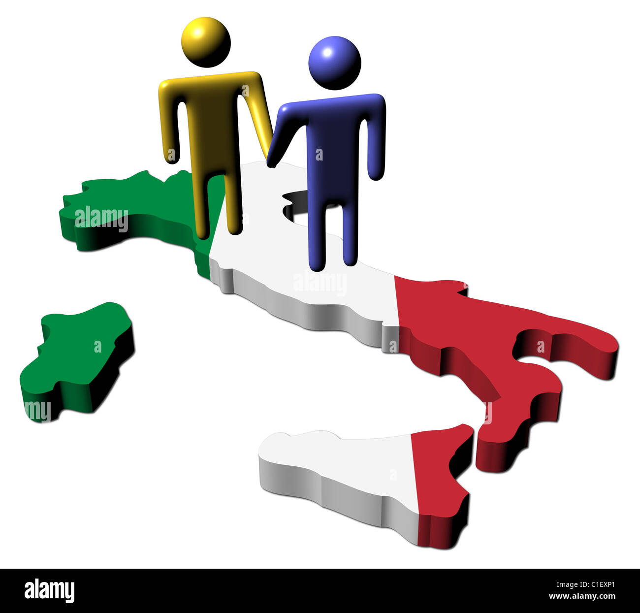 people shaking hands with Italy map flag illustration Stock Photo