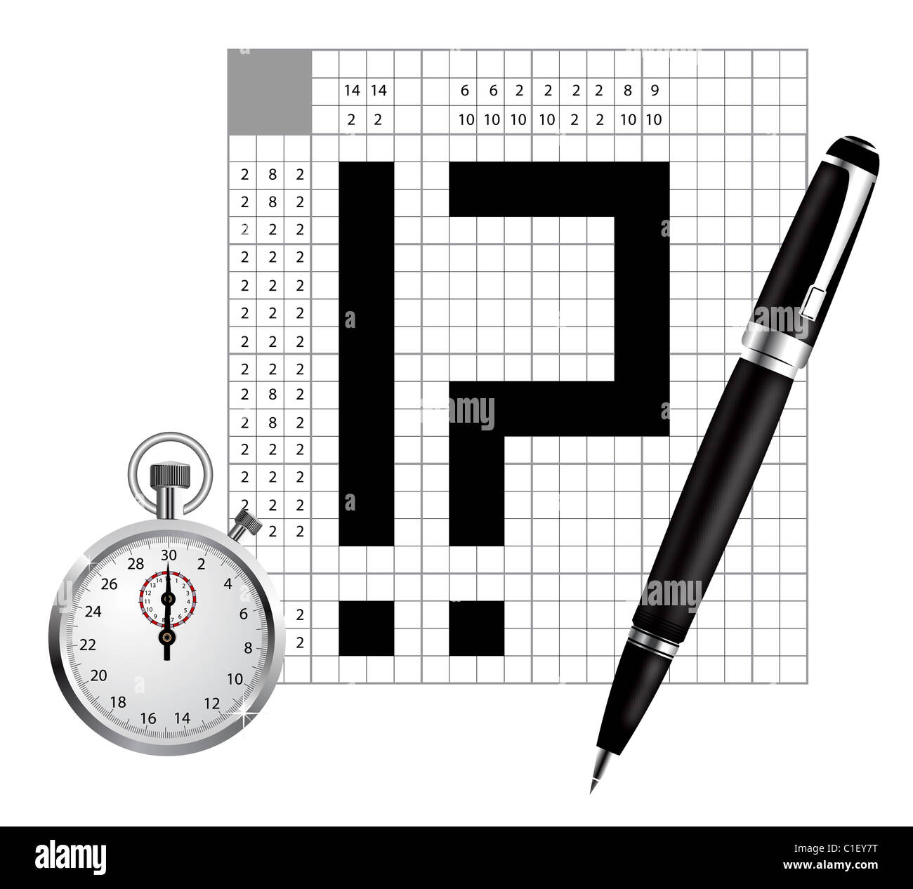 A blank of japan crossword vector with pen and stopwatch Stock Photo A blank of japan crossword vector with pen and stopwatch Stock Photo