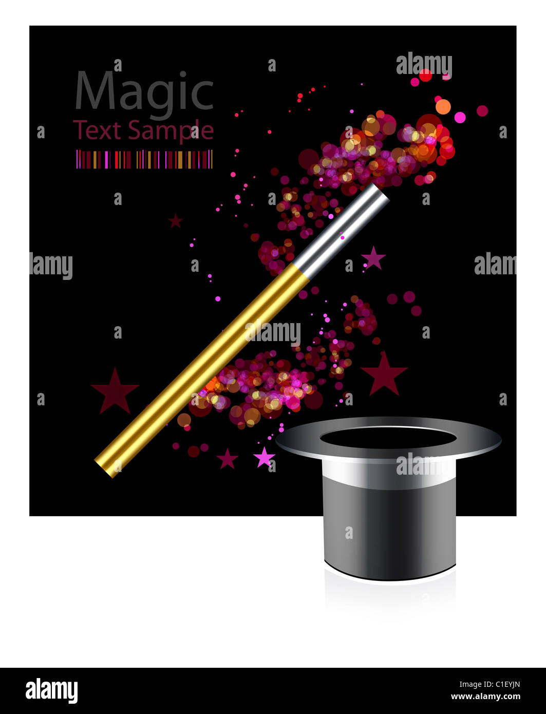 Beautiful vector magic background with wand and hat Stock Photo