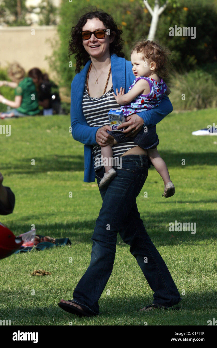 Sara Gilbert takes her daughter Sawyer to a park in Beverly Hills