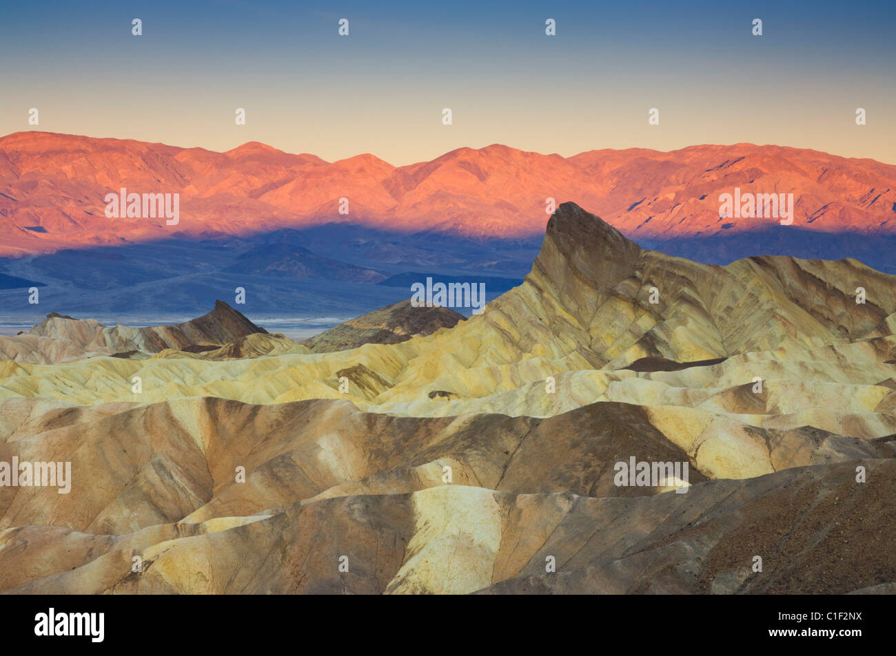 Manly Beacon sunrise Zabriskie Point, Furnace creek, Death Valley National Park, California, USA Stock Photo