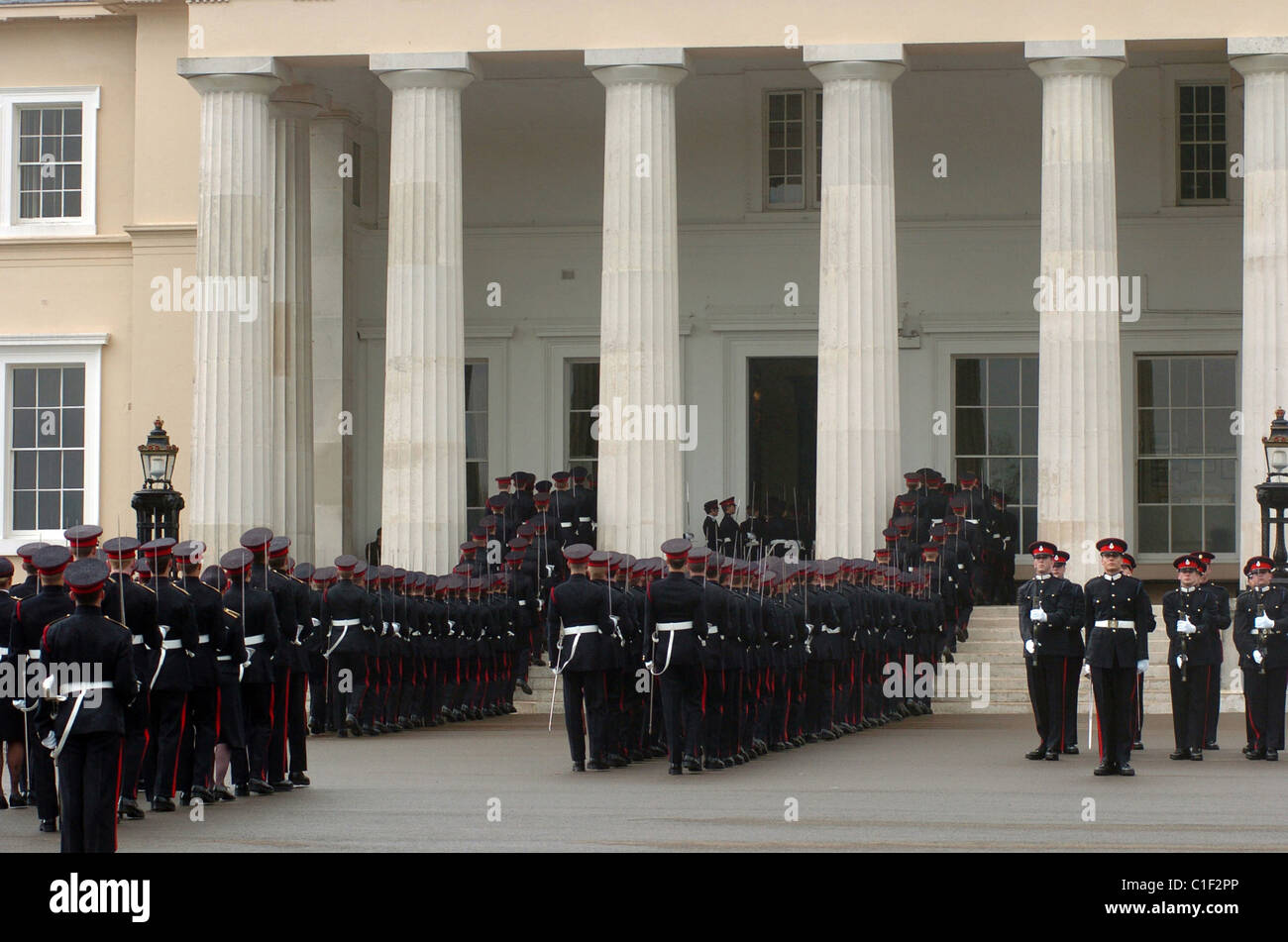 The last rehearsal of the sovereigns parade at Sandhurst. All of the solders on parade will be come officers in the British army Stock Photo