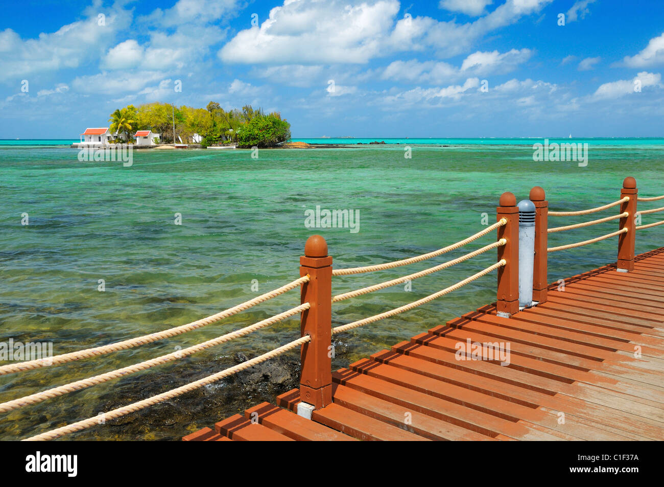 A small island off the coast at Pointe des Régates in Mahebourg, Grand Port, Mauritius. Stock Photo