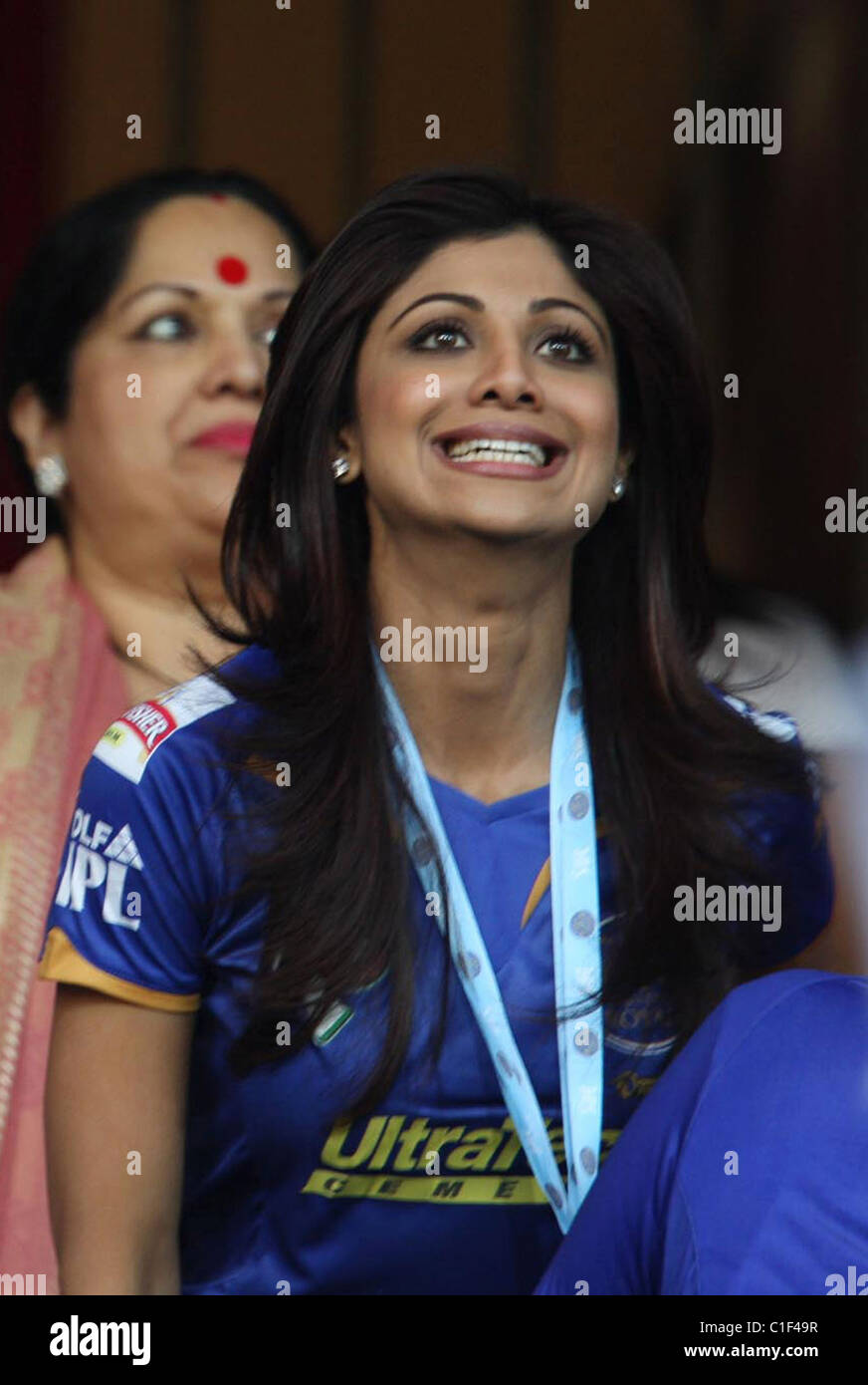 Rajasthan Royals fan, Actress Shilpa Shetty watches the match during