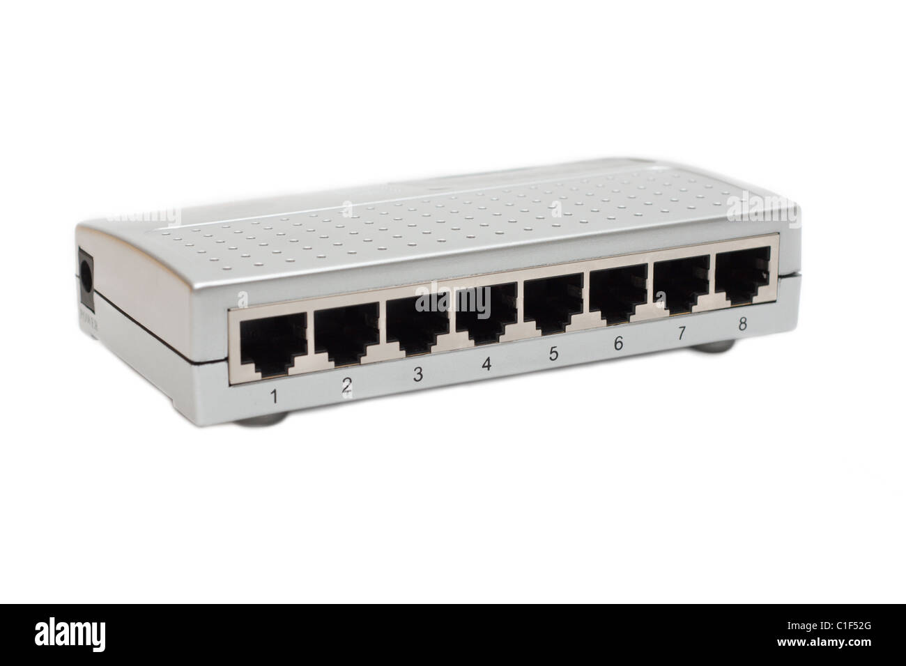 Eight port switch insulated on white background Stock Photo - Alamy