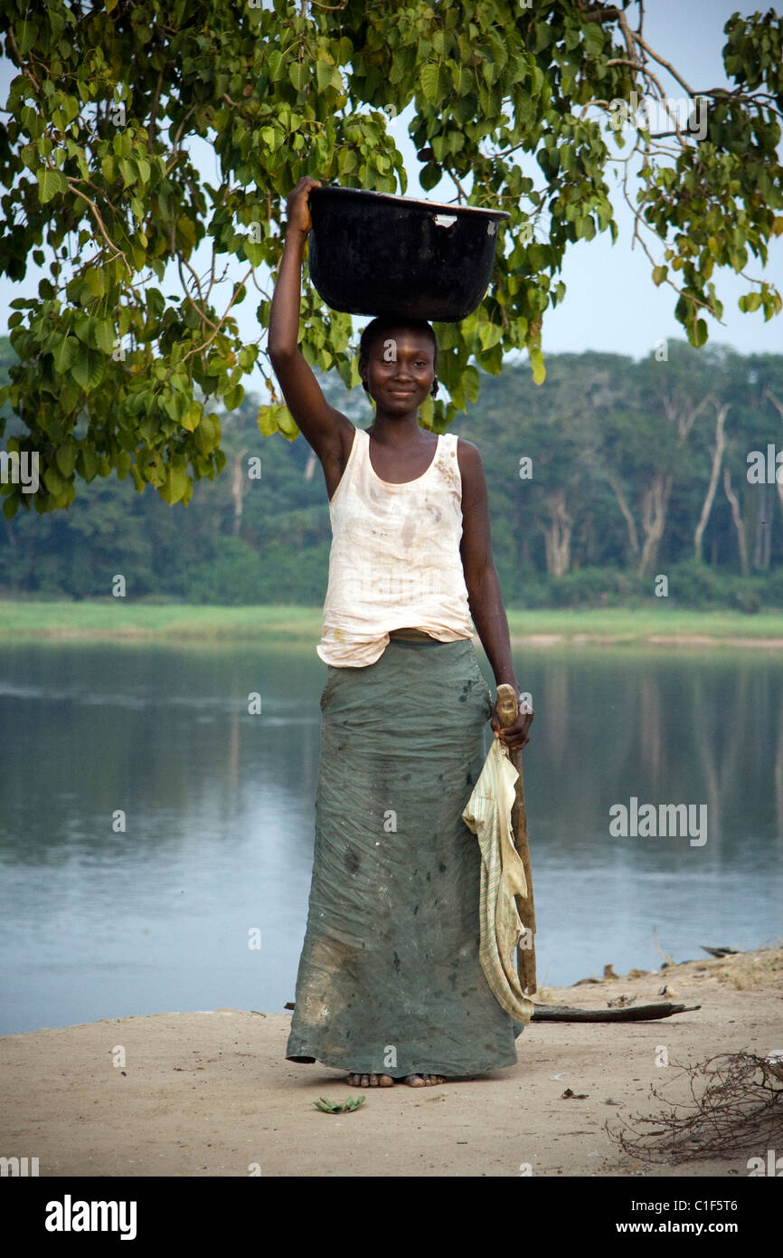 A Congolese woman , Ubangi River, Betou ,Republic of the Congo Stock