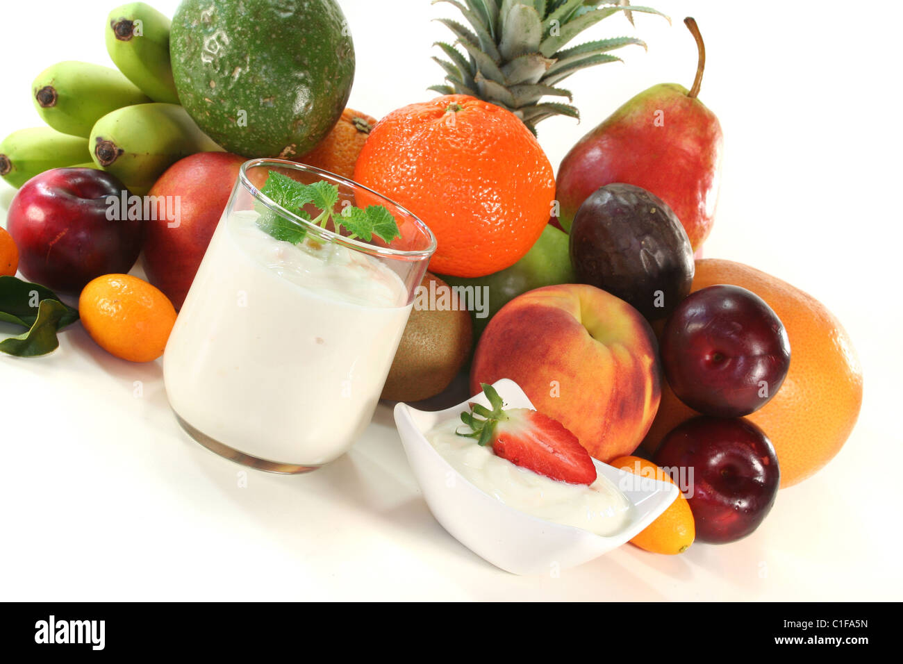 Fruit yogurt with native and exotic fruit Stock Photo Alamy