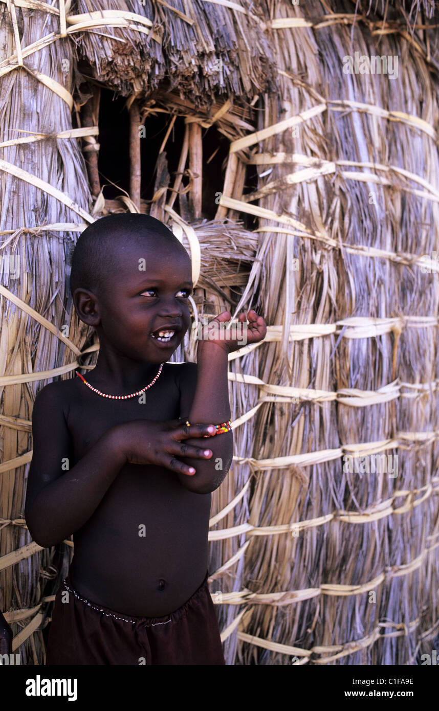 Kenya, Turkana Lake Region, Child of the El Molo Tribe Stock Photo