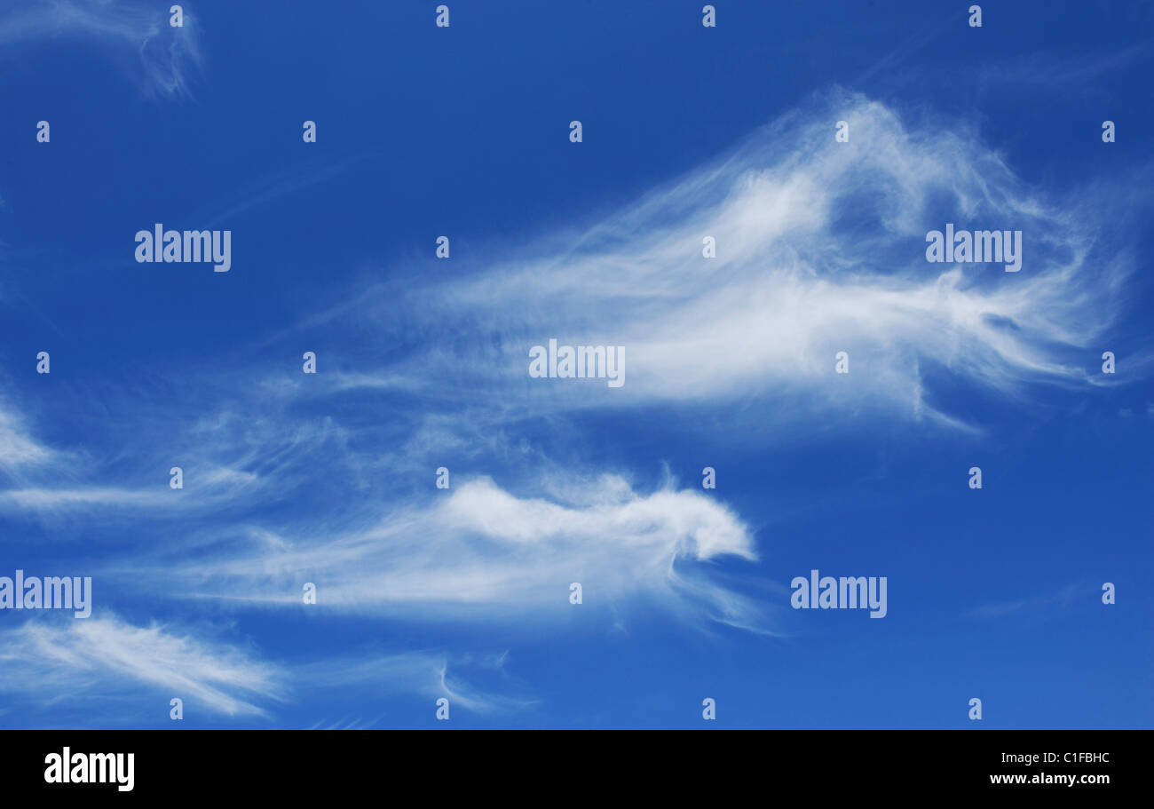 white wispy clouds cloud in a blue sky Stock Photo