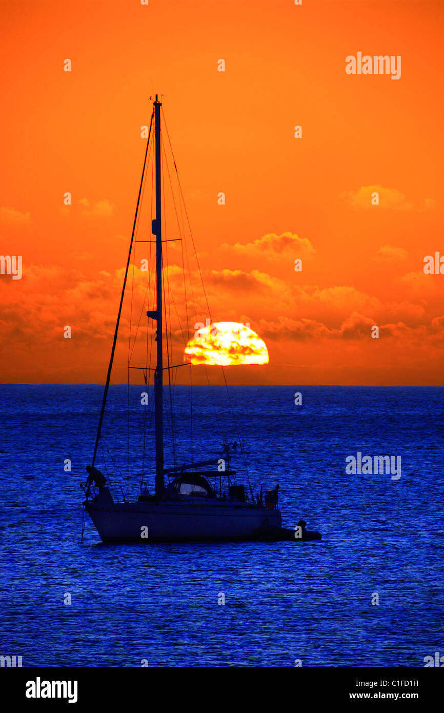 yatch at Piriapolis coast, at sunset. Maldonado, Uruguay, south america Stock Photo