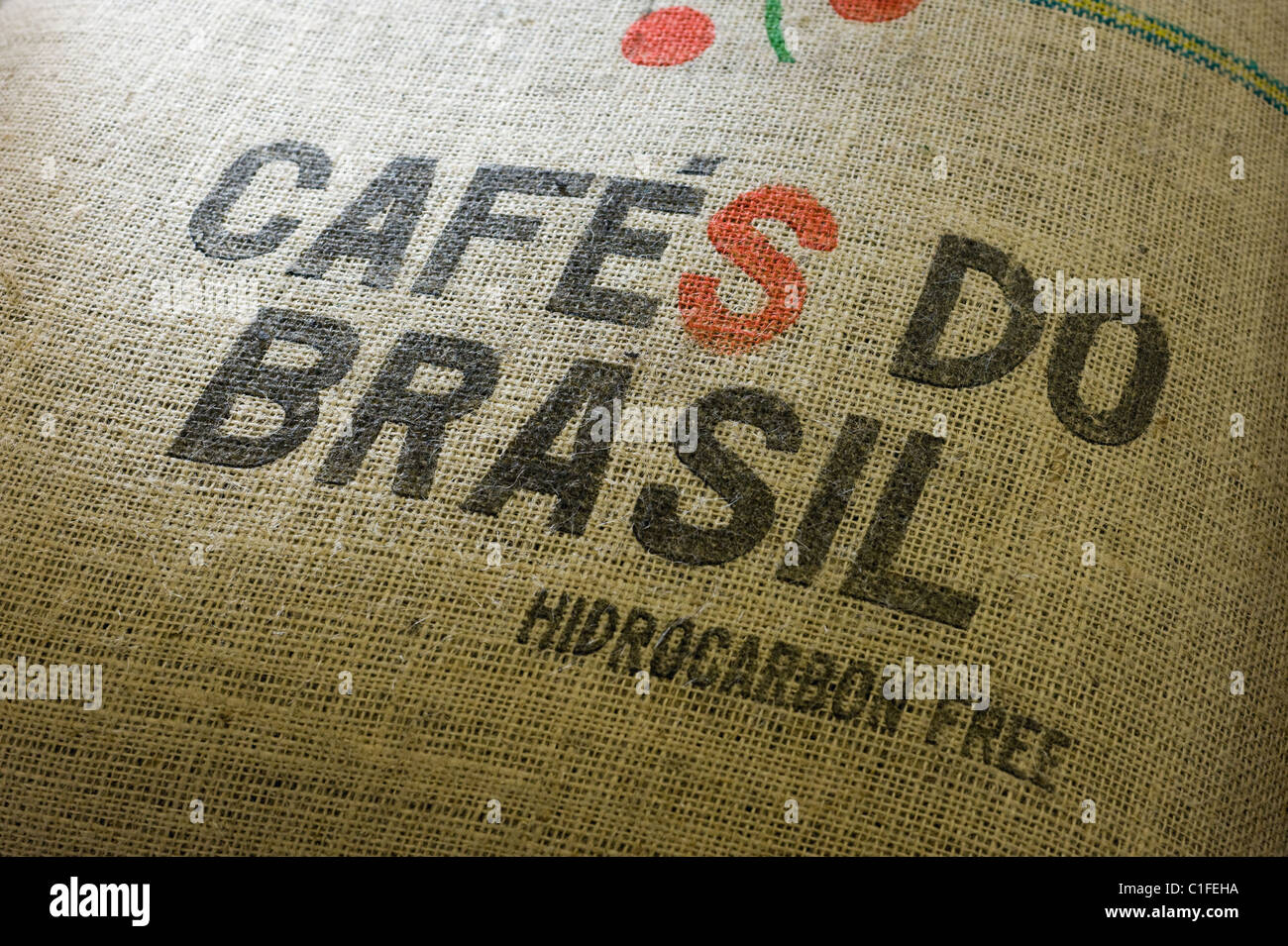 A coffee bag with an inscription Cafes do Brasil Stock Photo