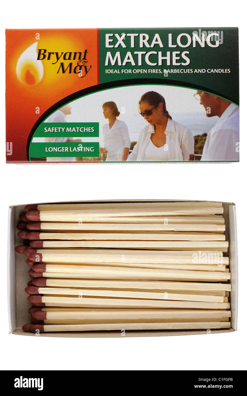 Open box of Bryant and May longer lasting extra long safety matches Stock Photo