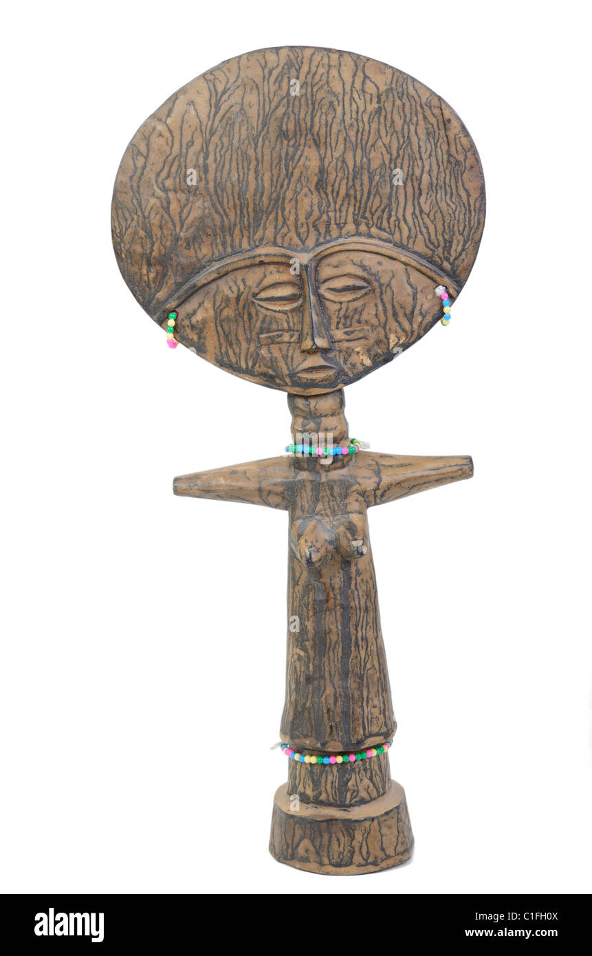 A tribal African doll on white Stock Photo