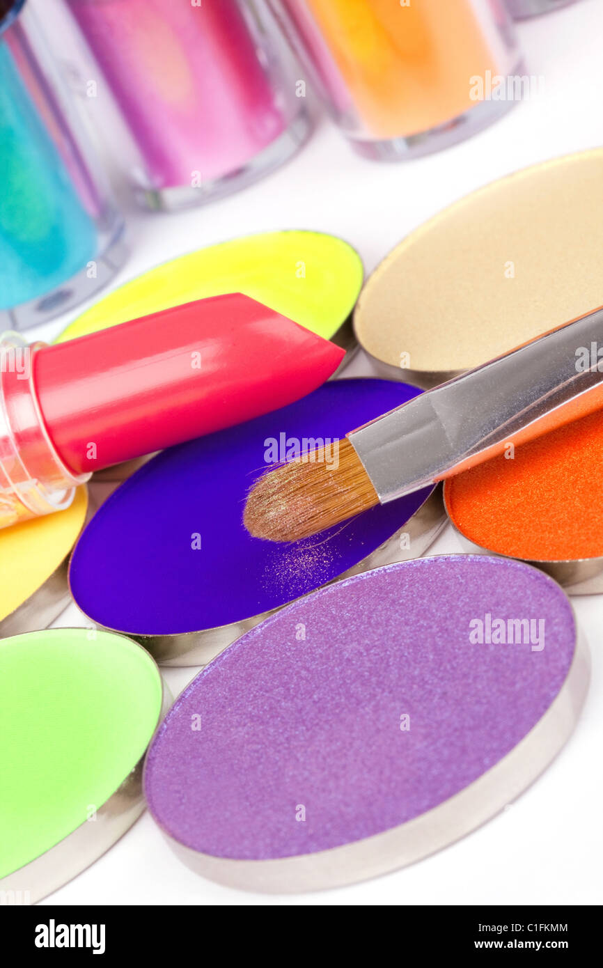 Professional make-up tools, closeup on white Stock Photo
