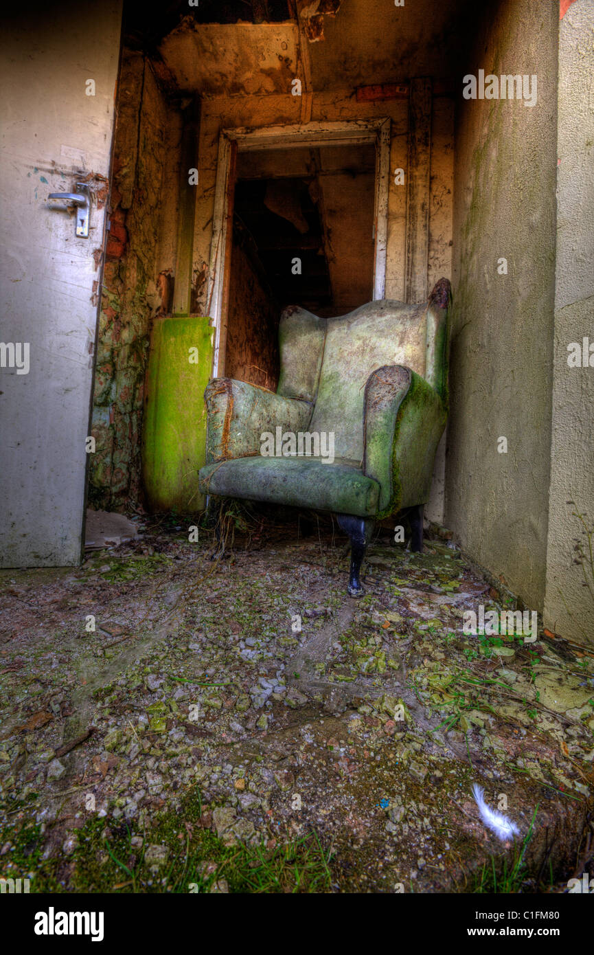 Derelict drug den, homeless slum, derelict surroundings, vandalised Stock Photo