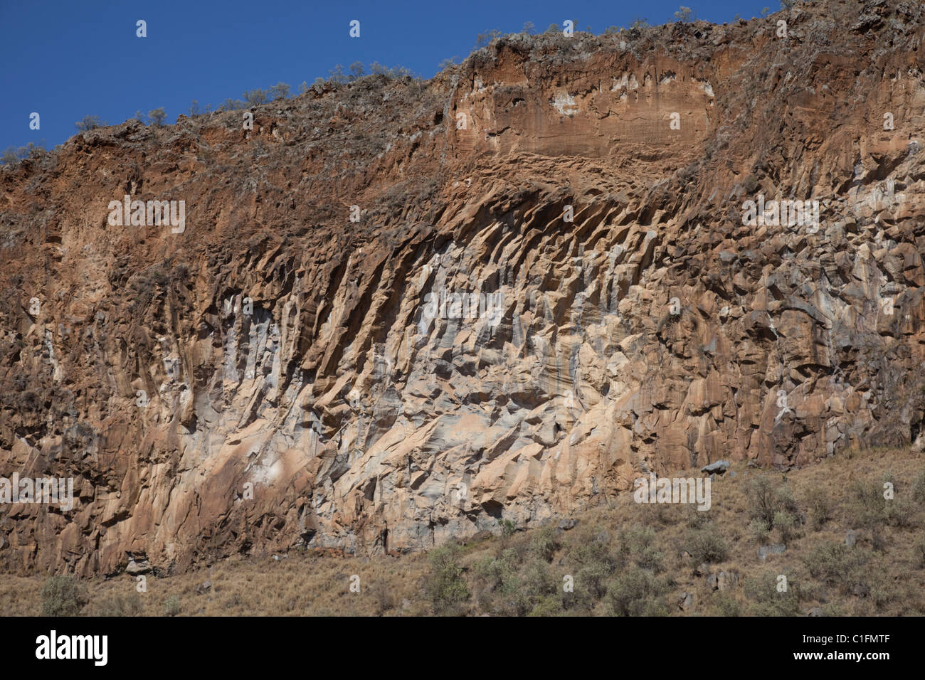 Rock outcrops of columnar basalt Hells Gate Rift Valley Kenya East Africa Stock Photo