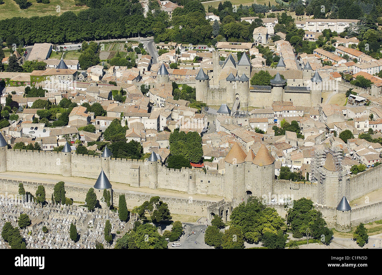 France, Aude, Carcassonne, medieval city (aerial view Stock Photo - Alamy