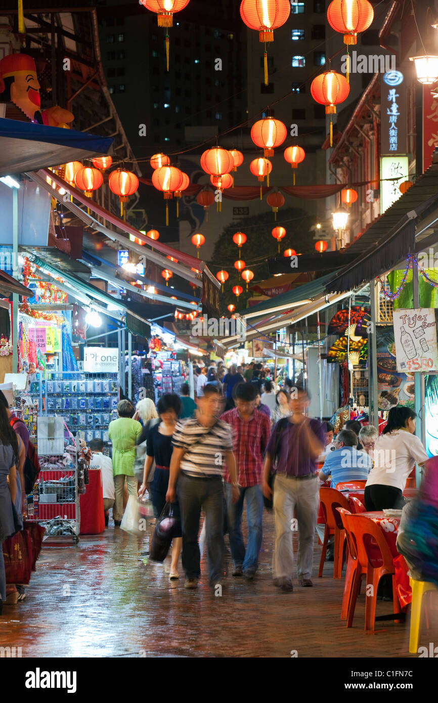 Night market on Trengganu Street, Chinatown, Singapore Stock Photo