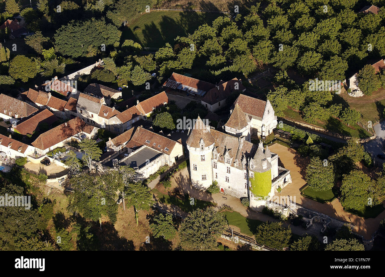 France, Dordogne, private castle of the Milandes beside the Dordogne river (aerial view) Ask for permission before publishing Stock Photo