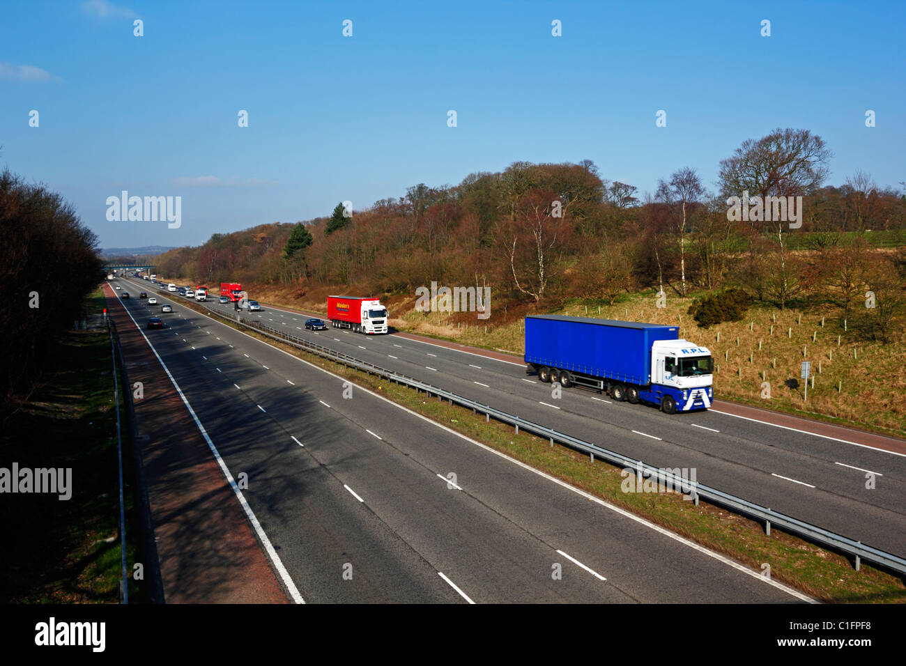 Traffic on the M6 Motorway near Scorton in Lancashire. Stock Photo