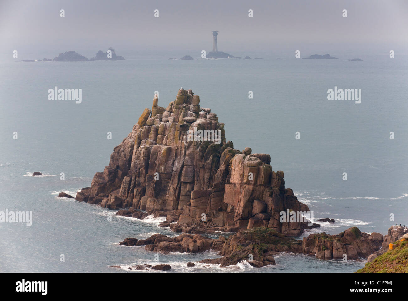 Longships lighthouse and rocks off Land's End, Cornwall Stock Photo Alamy