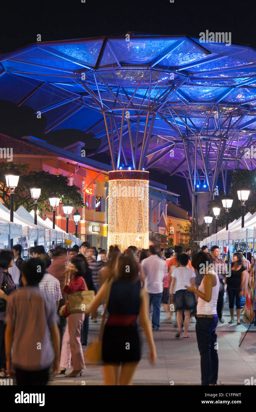 The entertainment district of Clarke Quay at night, Singapore Stock Photo