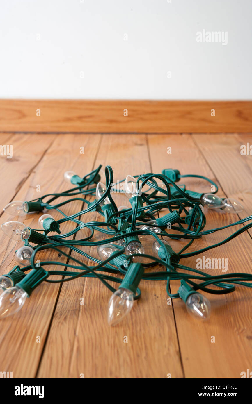 Christmas lights tangled on floor Stock Photo Alamy