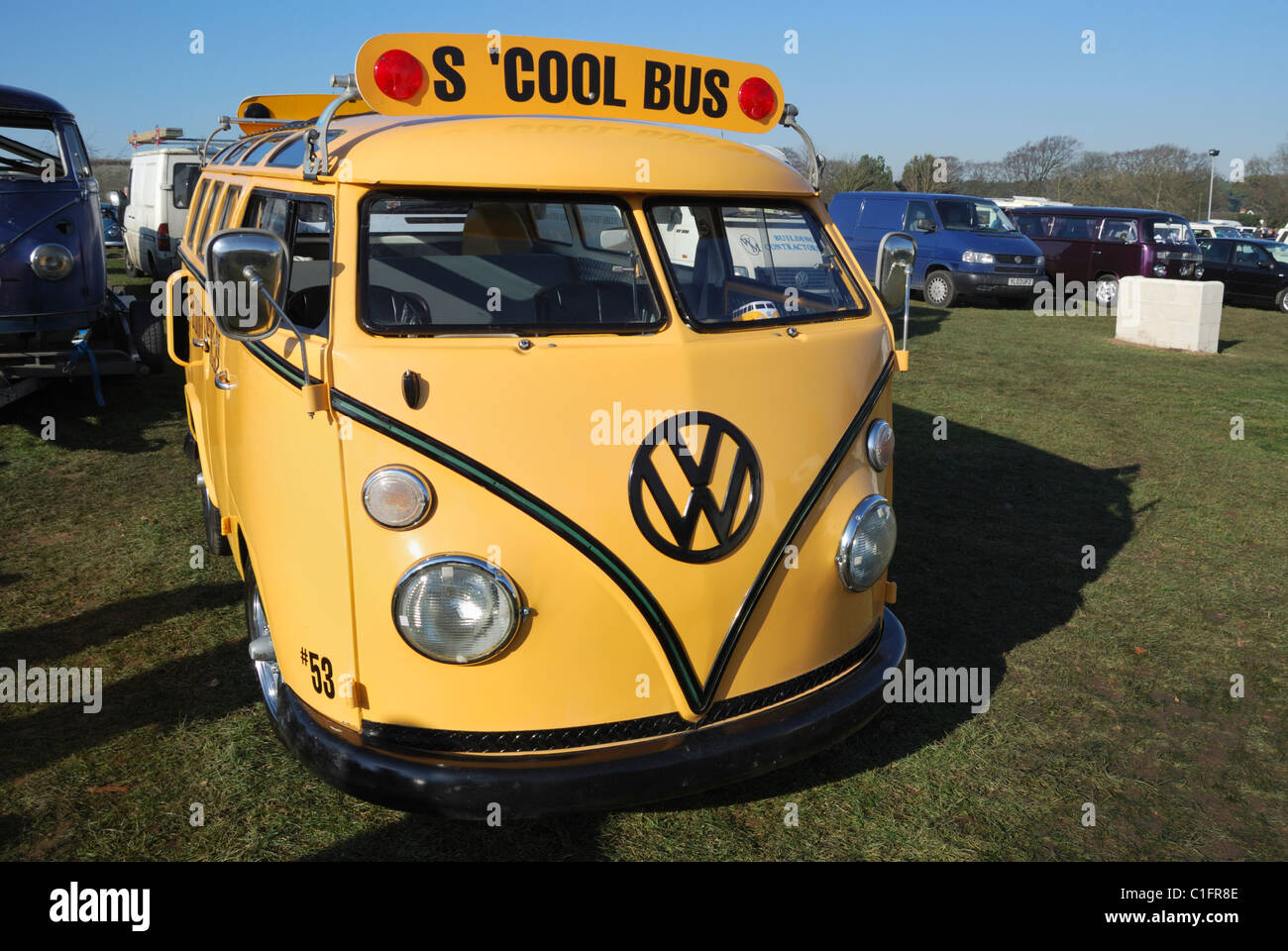 A VW transporter school bus. Stafford, England. Stock Photo