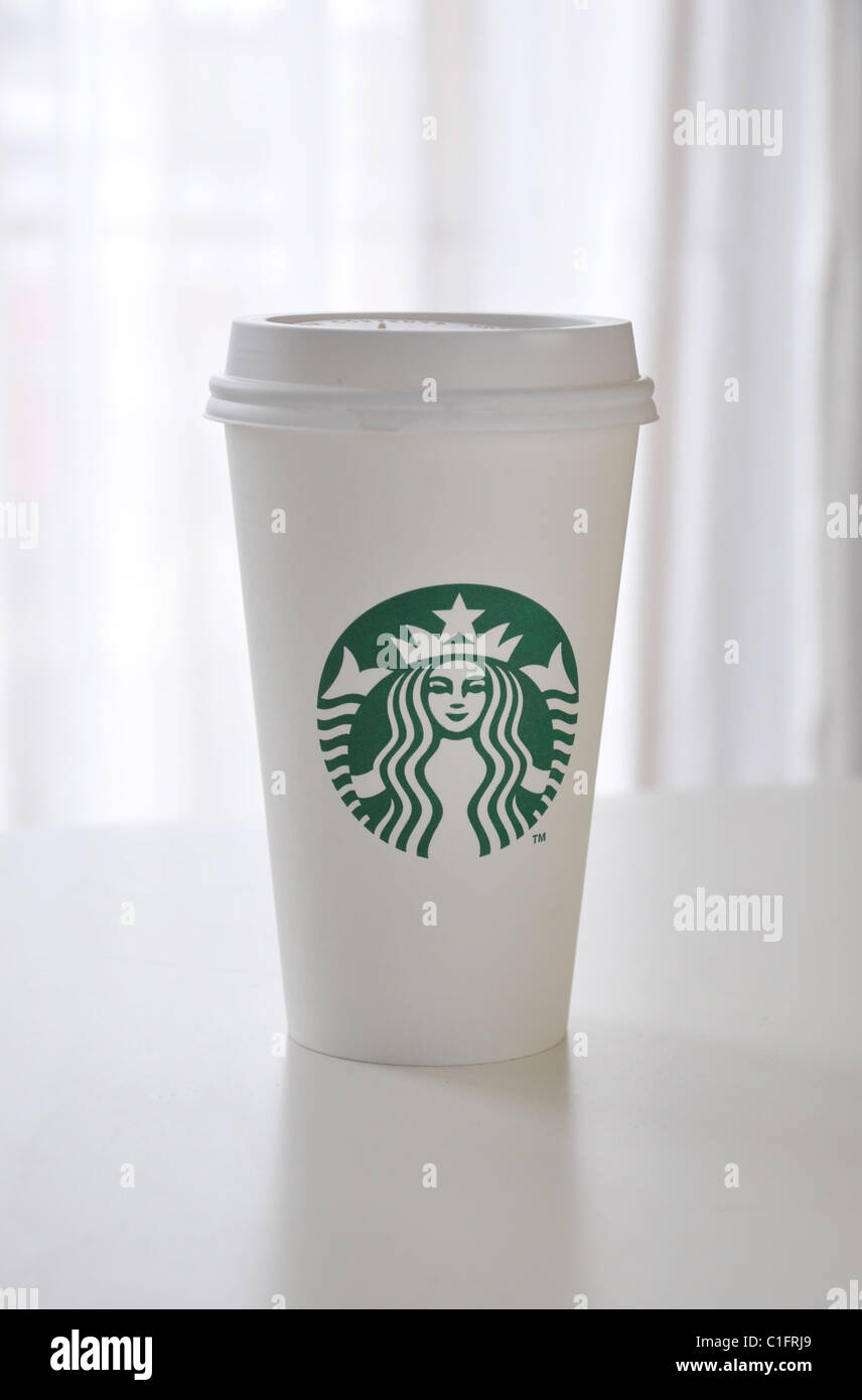 new Starbuck's logo on coffee to go cup. Stock Photo