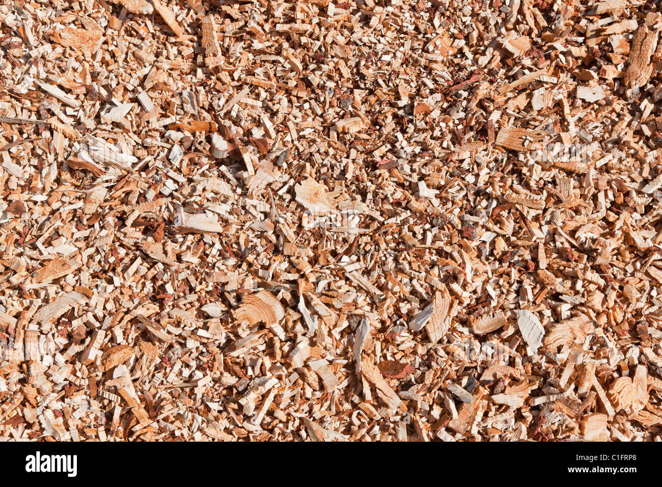 Mulch made of wood chips shot in natural light Stock Photo