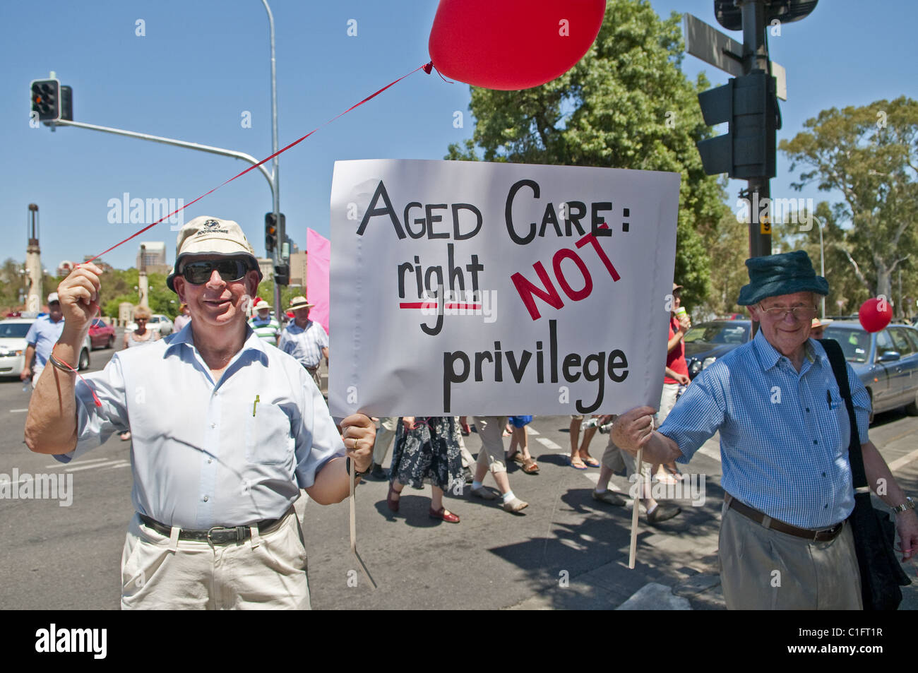 Rights for Aged Care March through the streets of Adelaide, South Australia Stock Photo