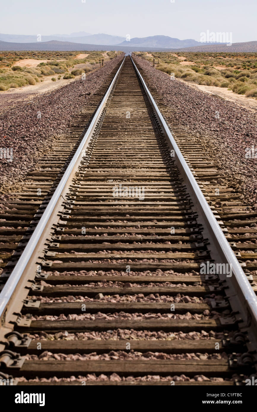 Railroad tracks in the North American southwest desert landscape Stock Photo
